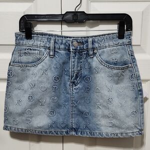 NWT Playboy Denim Embossed Mini Skirt. Size 5